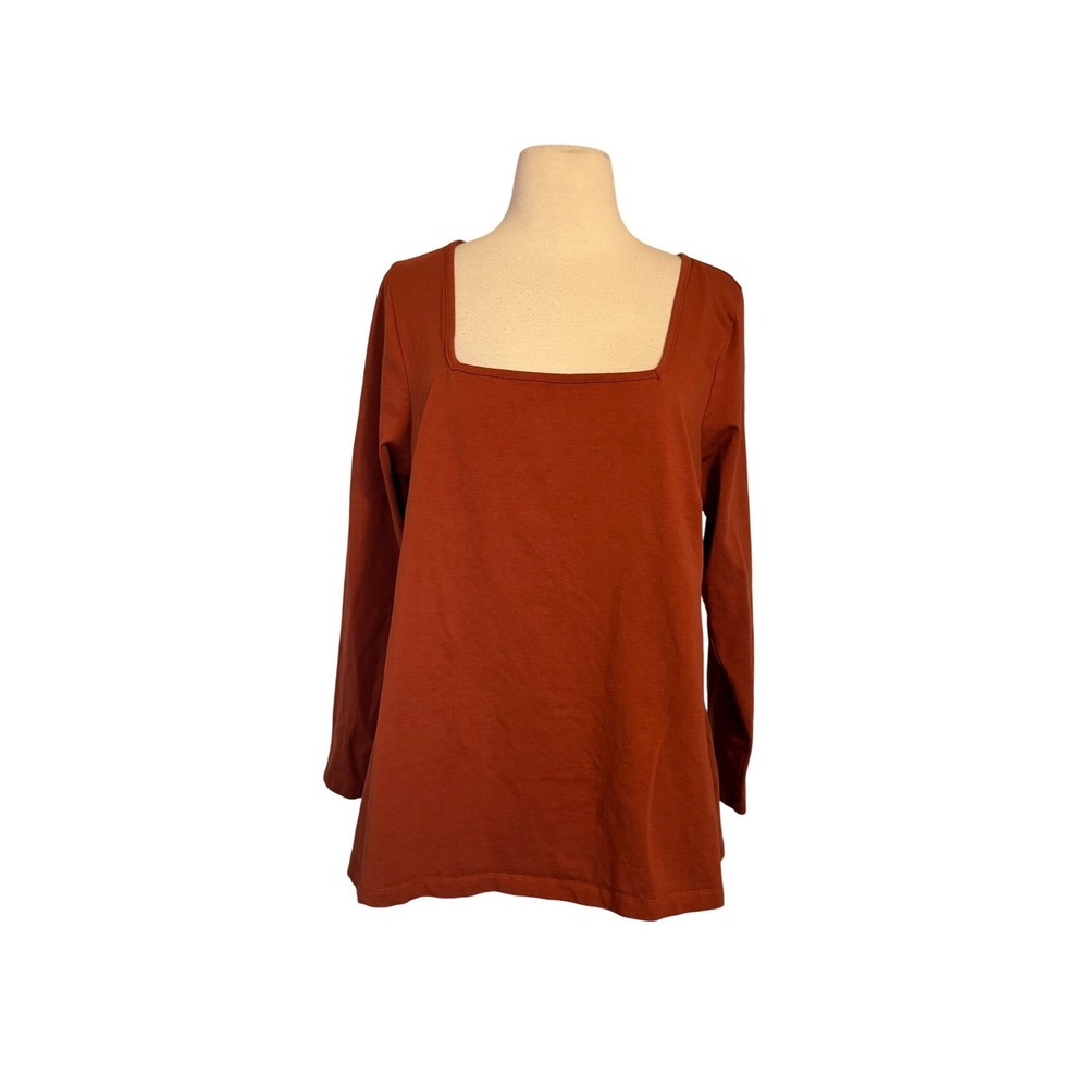 City Chic Rust Orange Square Neck Long Sleeve A-Line Knit Top Womens